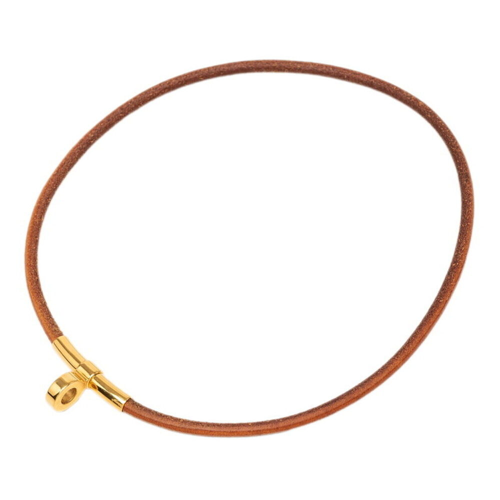 Hermes Double Kelly Choker Bangle Bracelet Accessory Brown Gold Plated Leathe...